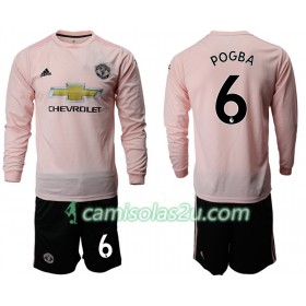 Camisolas de Futebol Manchester United POGBA 6 Criança Equipamento Alternativa 2018/19 Manga Comprida